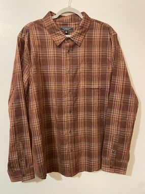 Liverpool Los Angeles Men’s Corduroy Plaid Button Down Shirt XL Brown Cotton